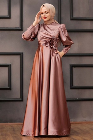 Tesettürlü Abiye Elbise - Robe de soirée hijab séchée à fleurs et à fleurs 2205GK - 2
