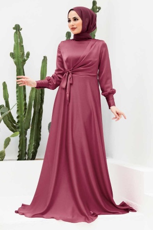 Tesettürlü Abiye Elbise - Robe de soirée hijab séchée rose foncé 1420KGK - 1