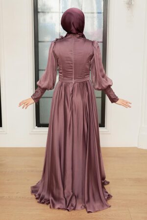 Tesettürlü Abiye Elbise - Robe de soirée hijab séchée rose foncé 21960KGK - 4