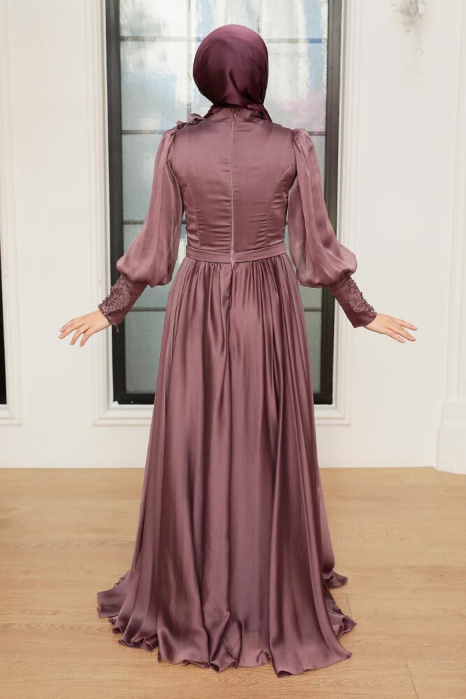 Tesettürlü Abiye Elbise - Robe de soirée hijab séchée rose foncé 21960KGK - 4