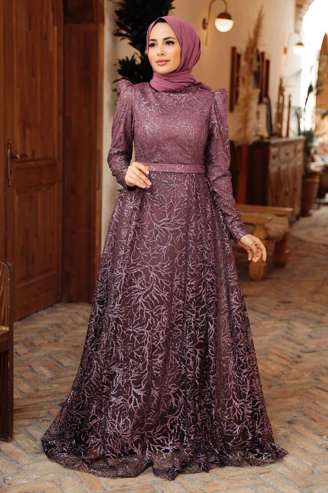 Tesettürlü Abiye Elbise - Robe de soirée hijab séchée rose foncé 22602KGK - 1