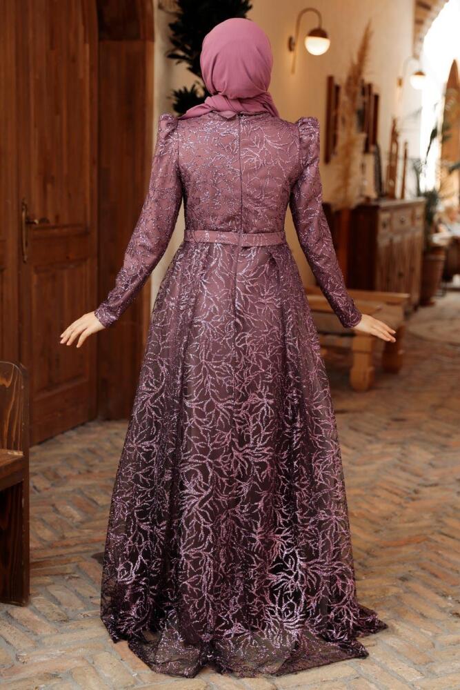 Tesettürlü Abiye Elbise - Robe de soirée hijab séchée rose foncé 22602KGK - 3