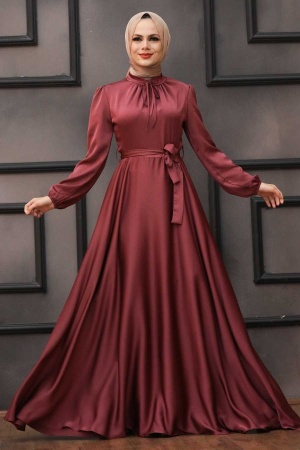 Tesettürlü Abiye Elbise -Robe de soirée hijab séchée rose foncé 25130KGK - 1