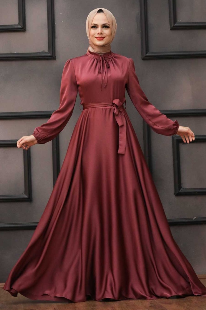 Tesettürlü Abiye Elbise -Robe de soirée hijab séchée rose foncé 25130KGK - 1