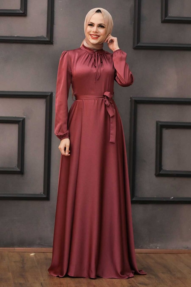 Tesettürlü Abiye Elbise -Robe de soirée hijab séchée rose foncé 25130KGK - 2