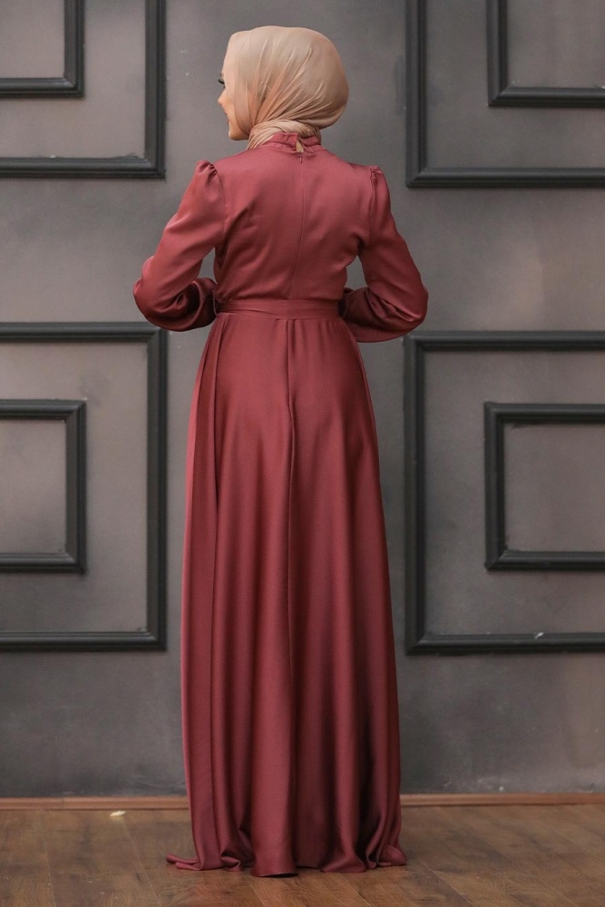 Tesettürlü Abiye Elbise -Robe de soirée hijab séchée rose foncé 25130KGK - 5