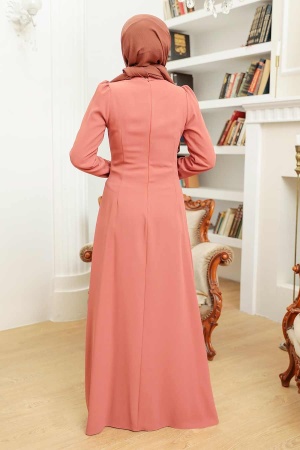 Tesettürlü Abiye Elbise - Robe de soirée hijab terre cuite 32671KRMT - 2