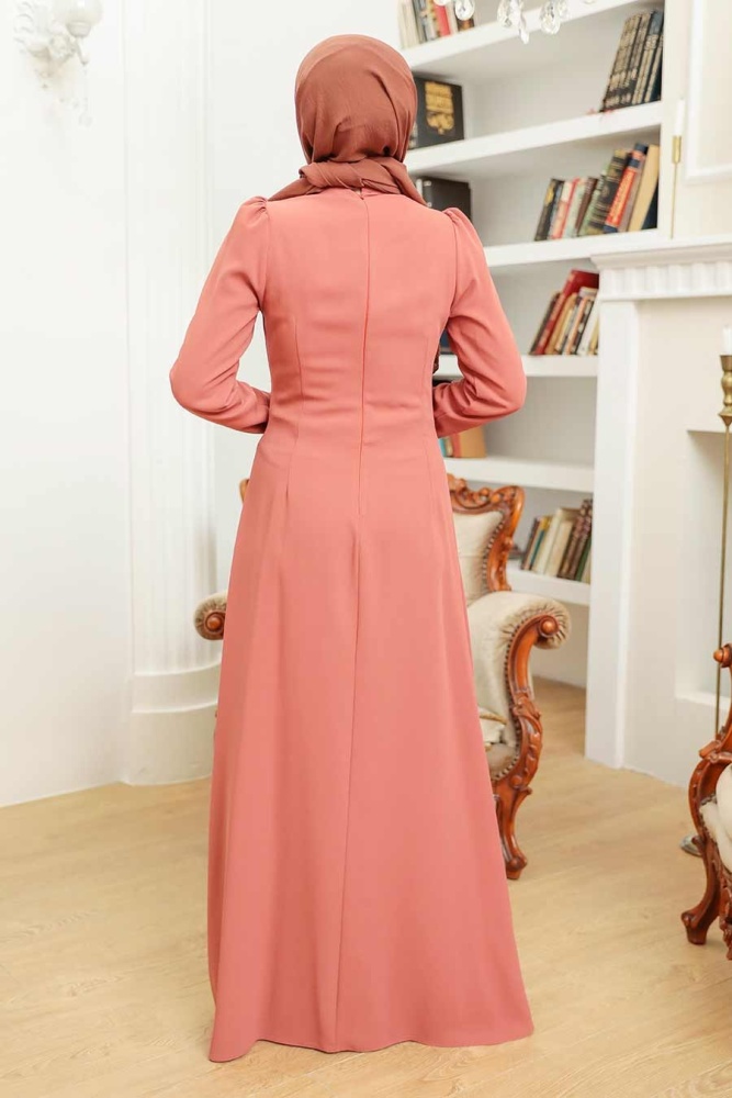 Tesettürlü Abiye Elbise - Robe de soirée hijab terre cuite 32671KRMT - 2