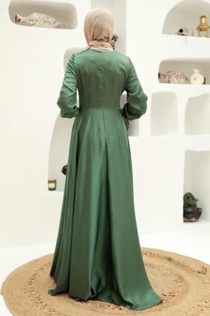 Tesettürlü Abiye Elbise - Robe de Soirée Hijab Vert 1420CY - 2