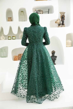 Tesettürlü Abiye Elbise - Robe de Soirée Hijab Vert 22343Y - 2