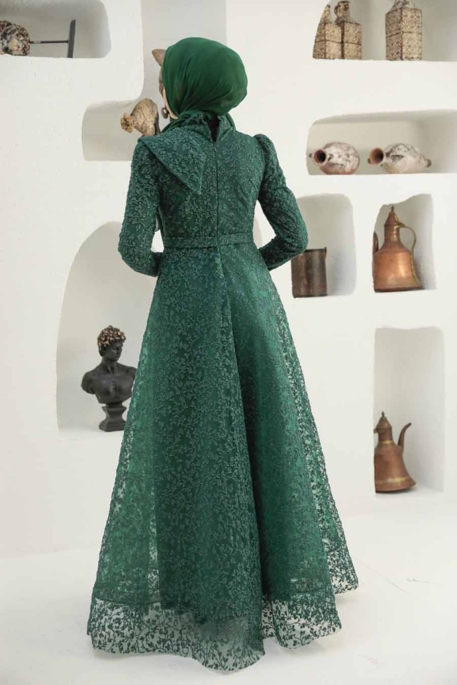Tesettürlü Abiye Elbise - Robe de Soirée Hijab Vert 22421Y - 2
