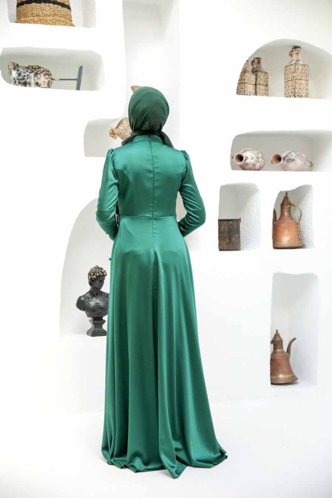 Tesettürlü Abiye Elbise - Robe de Soirée Hijab Vert 22431Y - 3