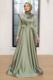 Tesettürlü Abiye Elbise - Robe de Soirée Hijab Vert 22441CY - Thumbnail