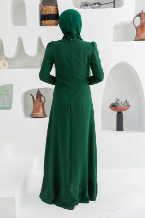 Tesettürlü Abiye Elbise - Robe de Soirée Hijab Vert 3225Y - 2