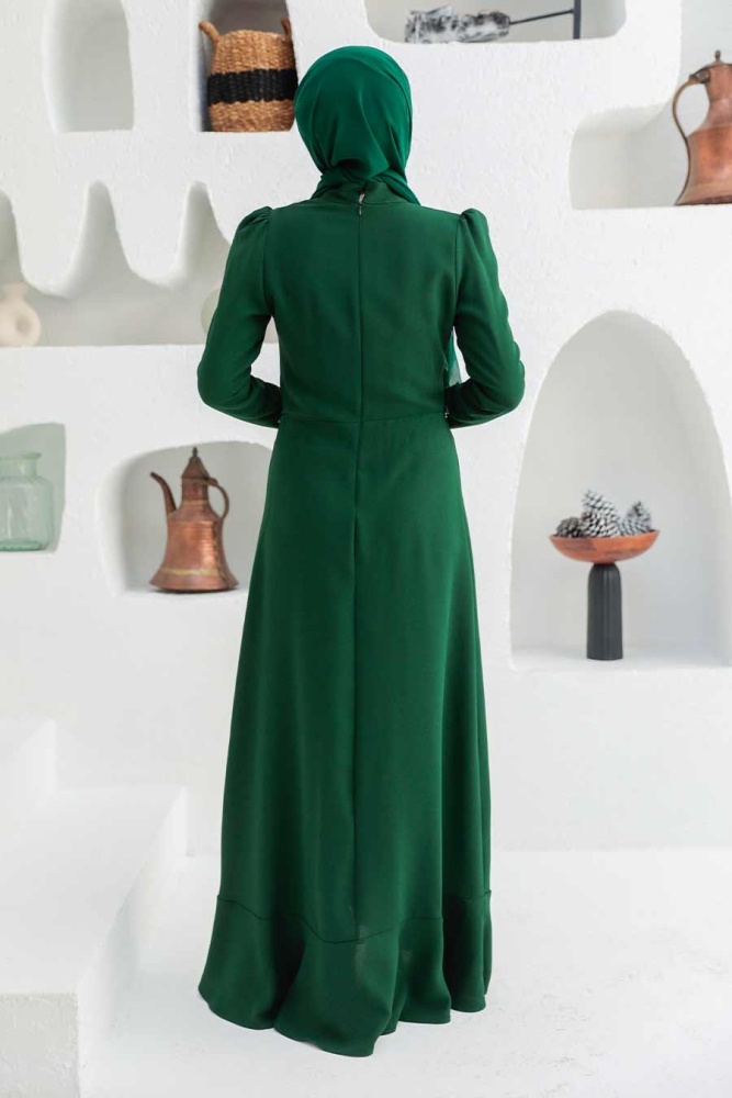 Tesettürlü Abiye Elbise - Robe de Soirée Hijab Vert 3225Y - 2