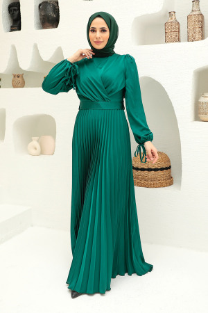 Tesettürlü Abiye Elbise - Robe de Soirée Hijab Vert 3452Y - 2