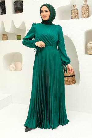 Tesettürlü Abiye Elbise - Robe de Soirée Hijab Vert 3452Y - 1
