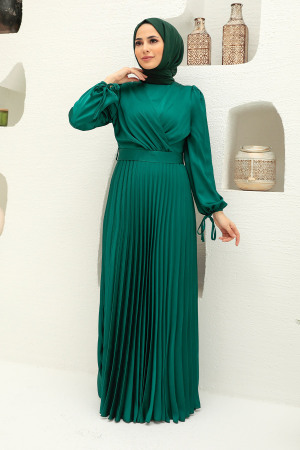 Tesettürlü Abiye Elbise - Robe de Soirée Hijab Vert 3452Y - 3