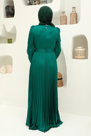 Tesettürlü Abiye Elbise - Robe de Soirée Hijab Vert 3452Y - 5