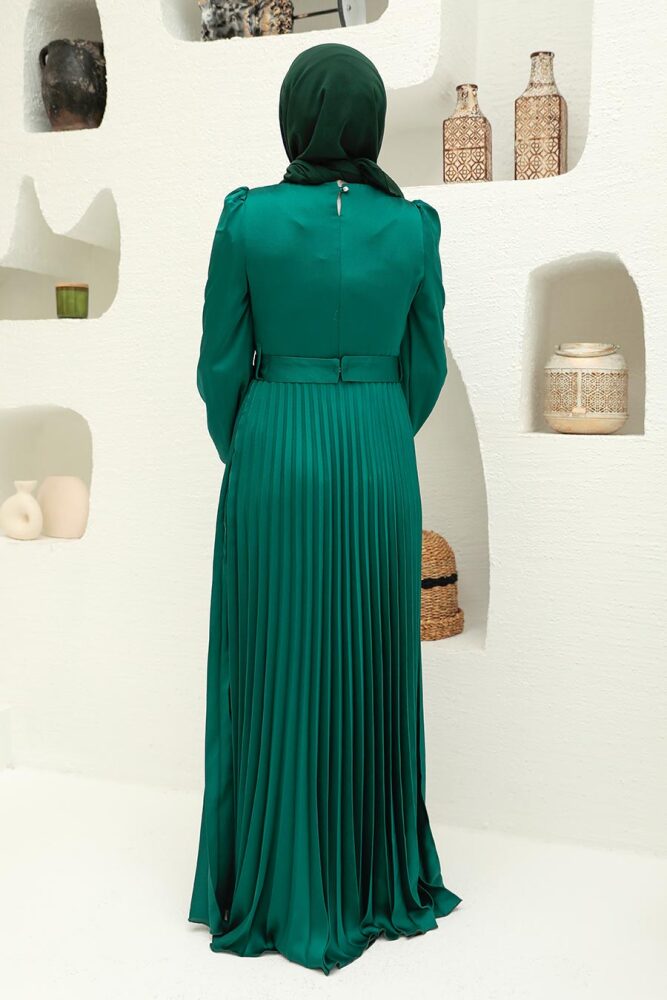 Tesettürlü Abiye Elbise - Robe de Soirée Hijab Vert 3452Y - 5