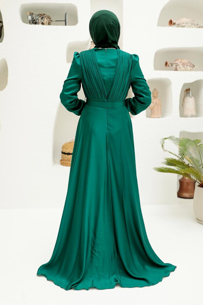 Tesettürlü Abiye Elbise - Robe de Soirée Hijab Vert 3454Y - 2