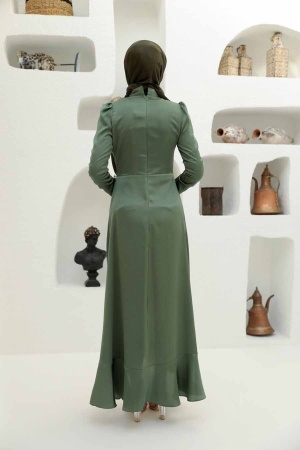 Tesettürlü Abiye Elbise - Robe de Soirée Hijab Vert Amande 3381CY - 2