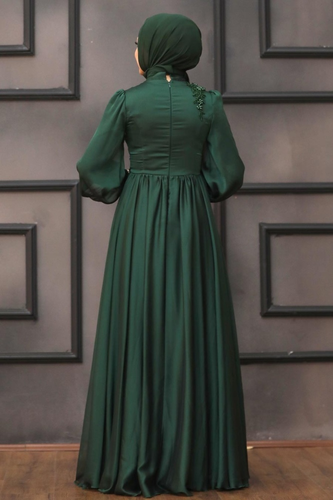Tesettürlü Abiye Elbise - Robe de Soirée Hijab Verte 21630Y - 4