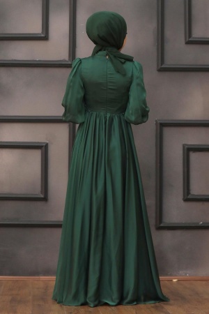 Tesettürlü Abiye Elbise - Robe de Soirée Hijab Verte 22101Y - 4