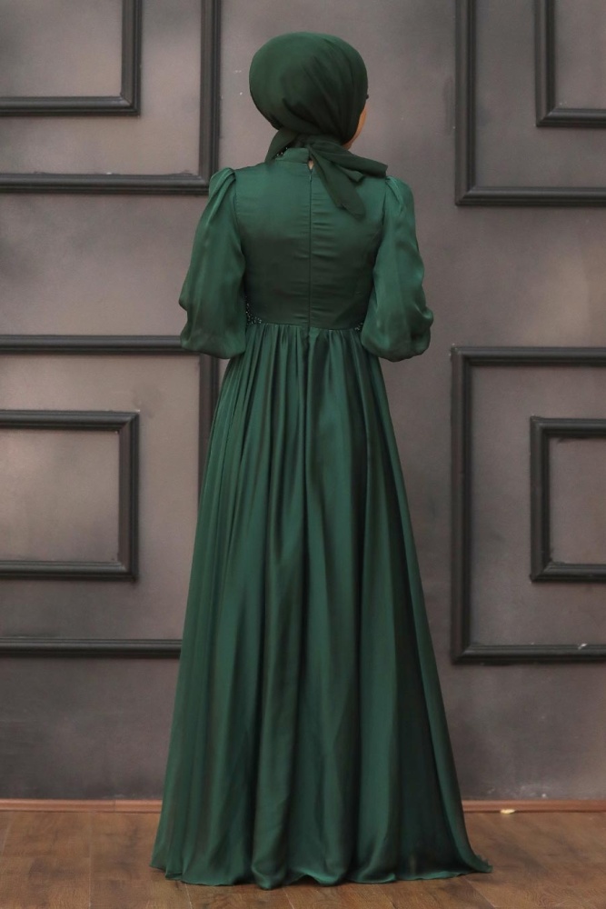 Tesettürlü Abiye Elbise - Robe de Soirée Hijab Verte 22101Y - 4