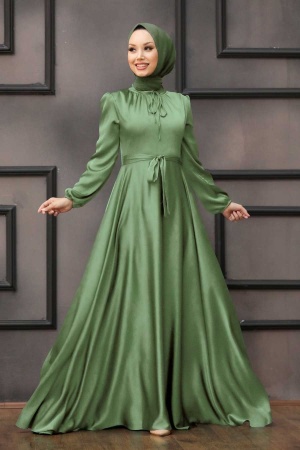 Tesettürlü Abiye Elbise - Robe de soirée Hijab verte 25130CY - 1