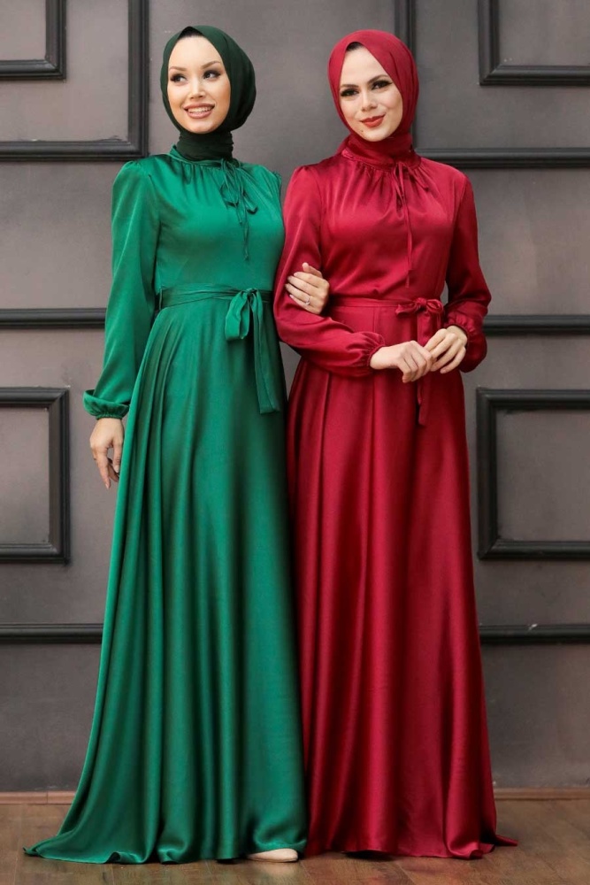 Tesettürlü Abiye Elbise -Robe de Soirée Hijab Verte 25130Y - 2