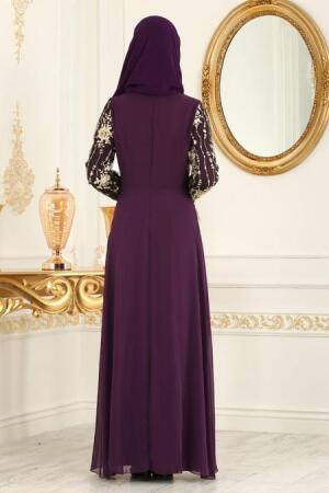 Tesettürlü Abiye Elbise - Robe de Soirée Hijab Violet 77220MOR - 2