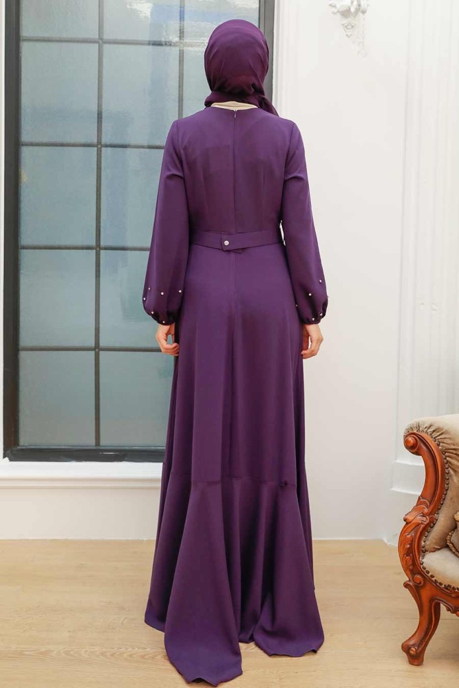 Tesettürlü Abiye Elbise - Robe de Soirée Hijab Violette 36030MOR - 2