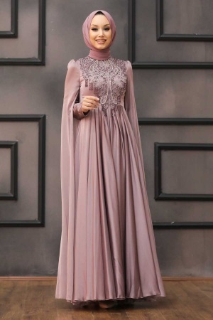 Tesettürlü Abiye Elbise- Robe de Soirée Hijab Vison 22140V - 1