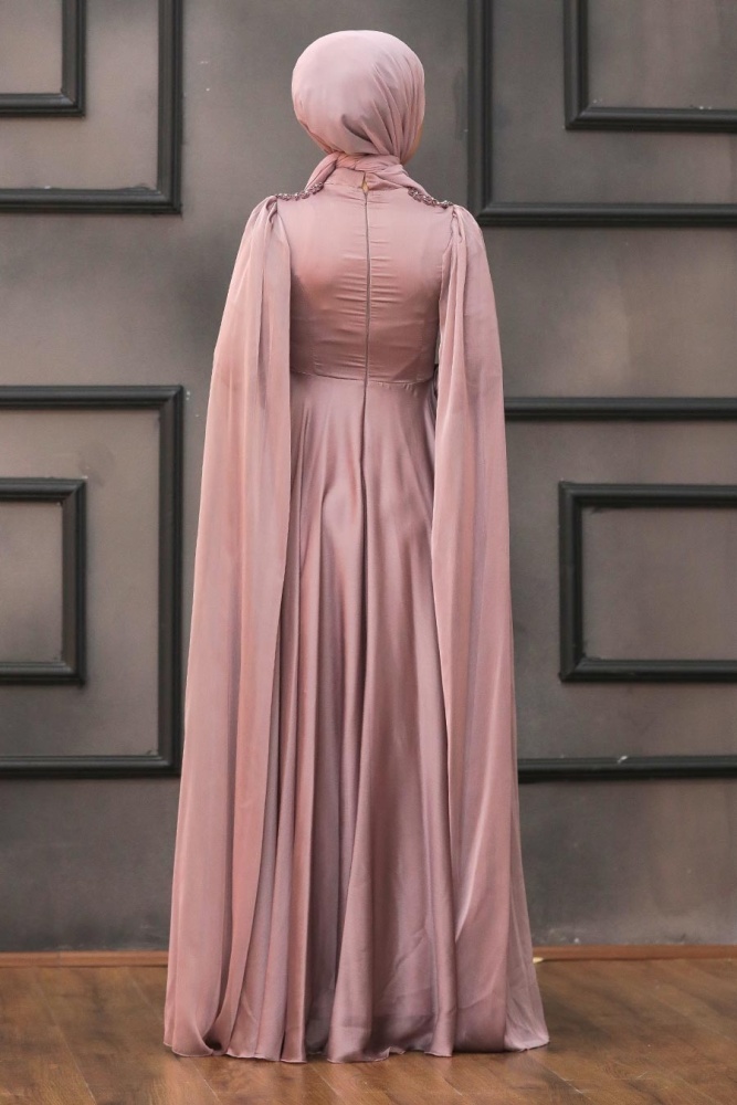 Tesettürlü Abiye Elbise- Robe de Soirée Hijab Vison 22140V - 5