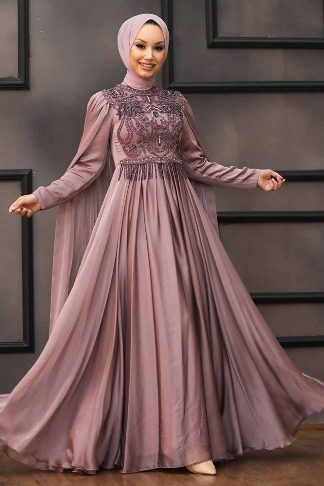 Tesettürlü Abiye Elbise - Robe de Soirée Hijab Vison 22162V - 1