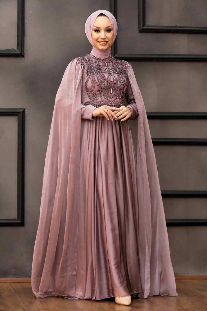 Tesettürlü Abiye Elbise - Robe de Soirée Hijab Vison 22162V - 2