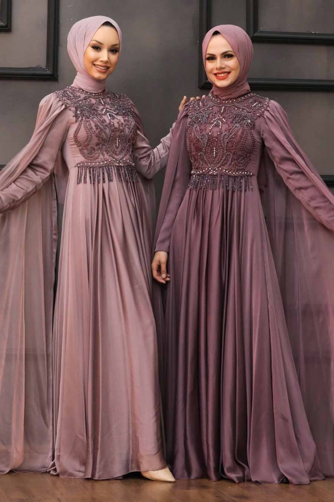 Tesettürlü Abiye Elbise - Robe de Soirée Hijab Vison 22162V - 5