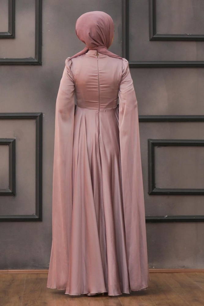 Tesettürlü Abiye Elbise - Robe de Soirée Hijab Vison 22162V - 6