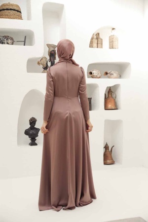 Tesettürlü Abiye Elbise - Robe de Soirée Hijab Vison 22431V - 2