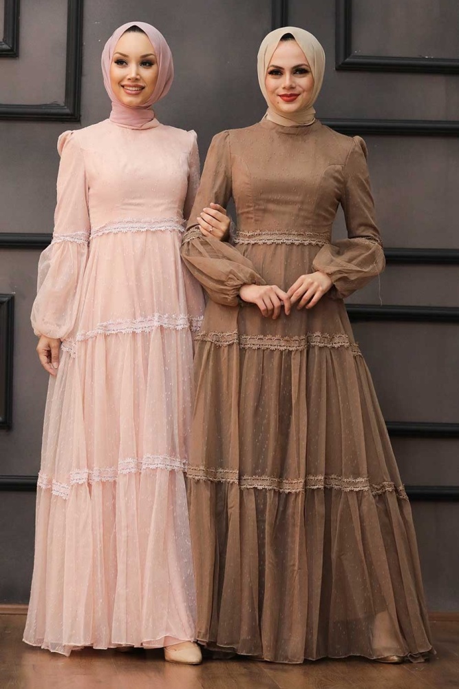 Tesettürlü Abiye Elbise - Robe de Soirée Hijab Vison 2335V - 3