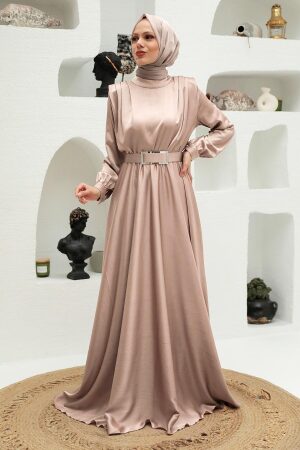 Tesettürlü Abiye Elbise - Robe de Soirée Hijab Vison 3378V - 1