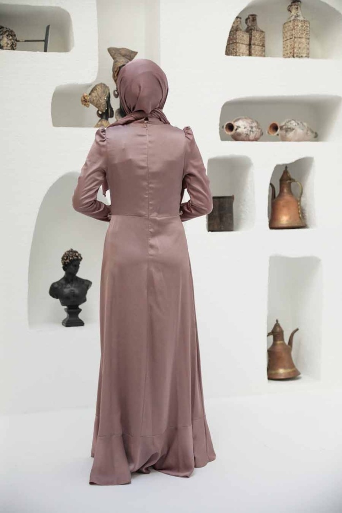 Tesettürlü Abiye Elbise - Robe de Soirée Hijab Vison 3381V - 2
