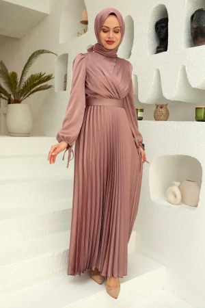 Tesettürlü Abiye Elbise - Robe de Soirée Hijab Vison 3452V - 1