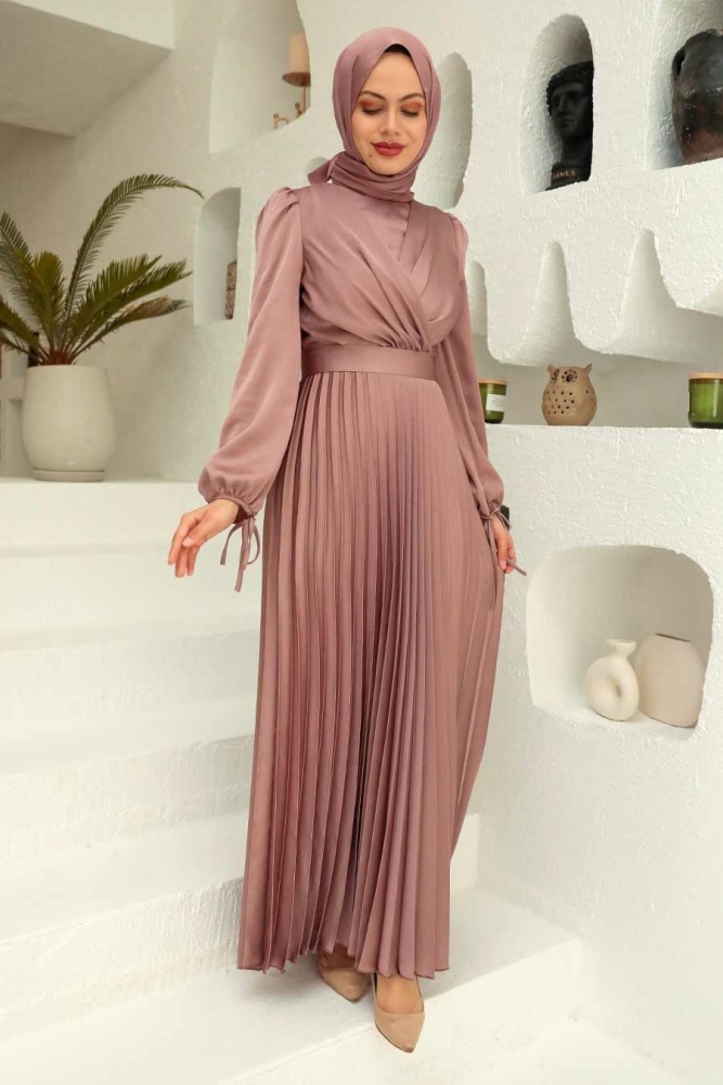 Tesettürlü Abiye Elbise - Robe de Soirée Hijab Vison 3452V - 1