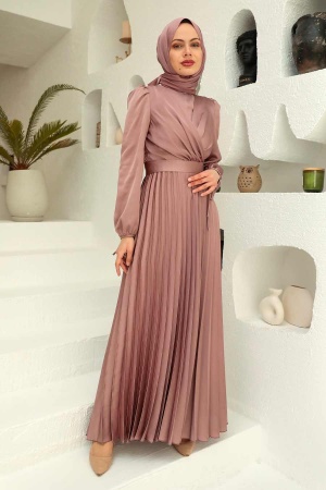 Tesettürlü Abiye Elbise - Robe de Soirée Hijab Vison 3452V - 2
