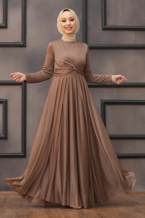 Tesettürlü Abiye Elbise - Robe de Soirée Hijab Vison 5397V - 1