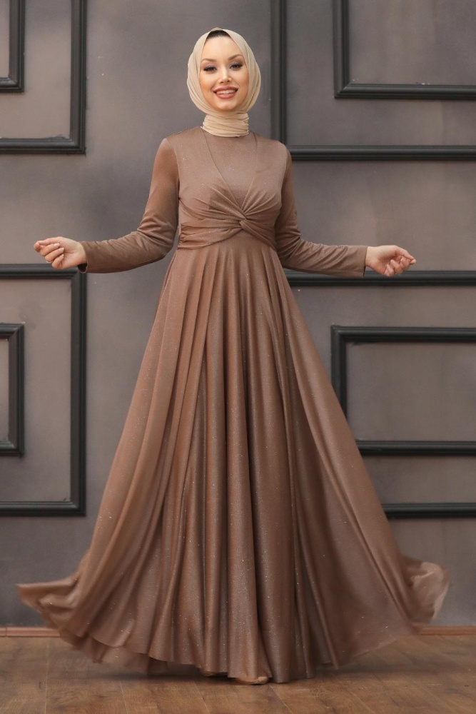 Tesettürlü Abiye Elbise - Robe de Soirée Hijab Vison 5397V - 1