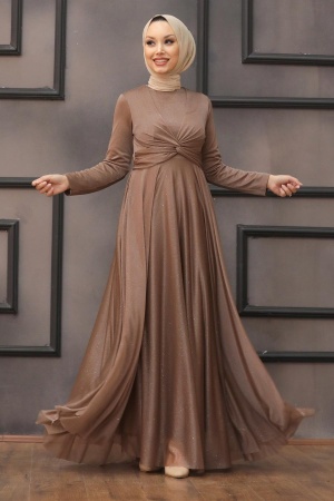 Tesettürlü Abiye Elbise - Robe de Soirée Hijab Vison 5397V - 2
