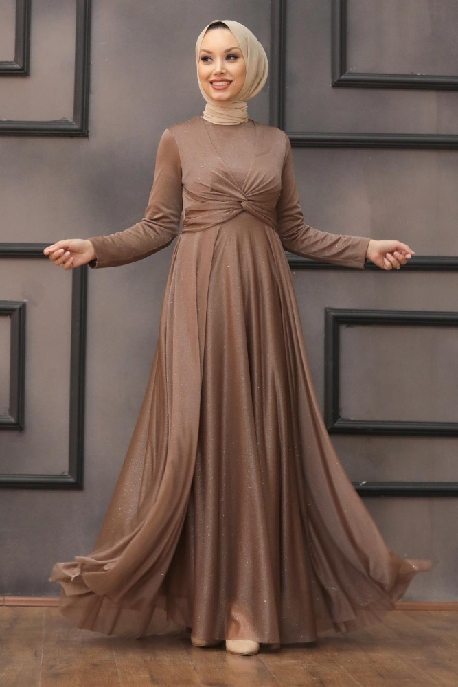 Tesettürlü Abiye Elbise - Robe de Soirée Hijab Vison 5397V - 2
